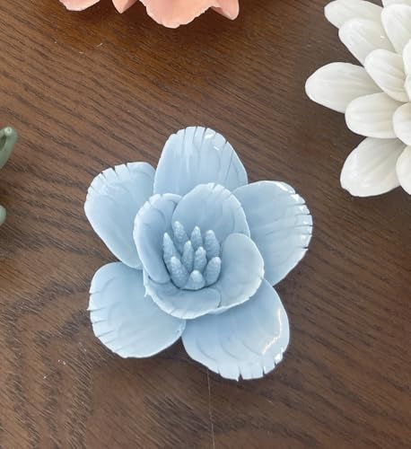 Ceramic Flower Wall Art, Artificial Flower Wall Sculpture，Handcrafted 3D Hanging Porcelain Flowers ,3D Wall Hanging Decor ,Porcelain Flower Wall Décor for Home，Hallway，Kitchen，Office (Blue,Cherry Blossoms, 3.54") - color: Blue,Cherry Blossoms, size: 3.54"