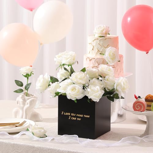 Tifuly White Roses Artificial Flowers -12 pcs Realistic Single Long Stem Fake Silk Roses Bouquet for Party Home Wedding Centerpiece Office DIY Decor（Off White） - color: White