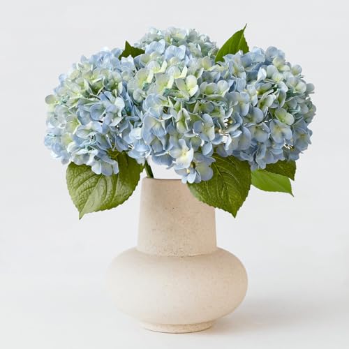 ZYTUYO 20" 4PCS Artificial Light Blue Hydrangea Flowers Large Faux Latex Real Touch Fake Hydrangeas Silk Bouquet with Leaves Stems for Family Table Office Wedding Party Arrangements - color: Light Blue