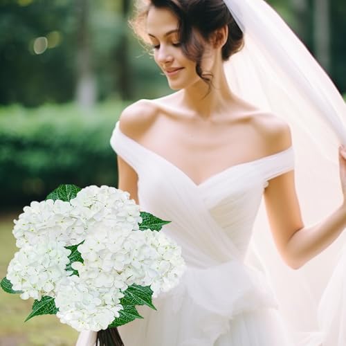 6PCS Premium White Hydrangea Artificial Flowers Bouquets, Ivory Silk Hydrangea Flowers Heads with Stems, Fake Hydrangeas Flowers Arrangement, Faux Hydrangea Decor for Home Wedding Party Baby Shower - color: Ivory White Cream