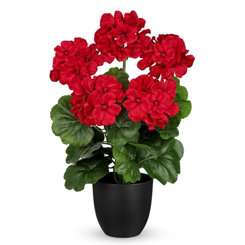 Briful 16” Geraniums Artificial Flowers Realistic Potted Plant – Red Fake Geraniums for Outdoors, Artificial Outdoor Plants for Indoor Home Decor, Farmhouse Table Centerpiece Decoration - color: 16'' Tall Red