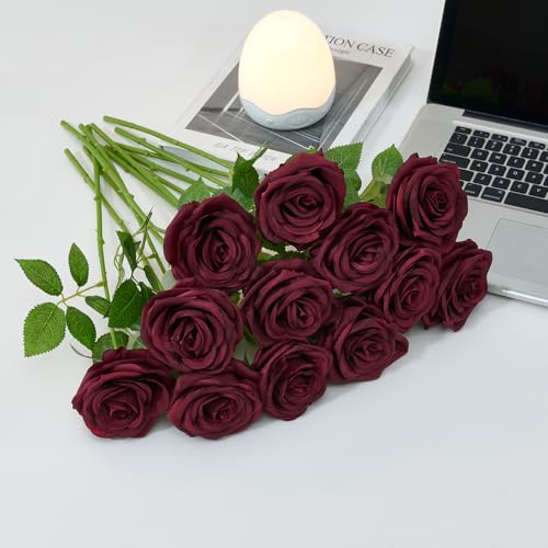 Carlita's Blooms 50pcs Burgundy Rose Artificial Silk Roses, Realistic, Long Lasting, Versatile for Weddings & Parties - color: 50pcs Burgundy