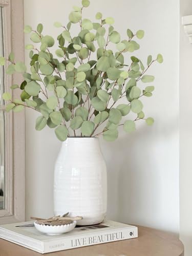 Green Eucalyptus Stems 34" Long Silver Dollar Leaves - 5 Pcs Silk Stems for DIY Bouquet Arrangements, Centerpieces, Shower Decorations - Artificial Spray - color: Green