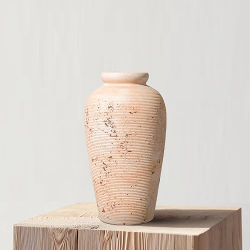 Ceramic Flower Vase, 11 inch Rustic Farmhouse Vase, Pottery Decorative Vases for Home Decor, Living Room, Shelf, Mantle, Entryway, Table Decor, White - color: Rustic White