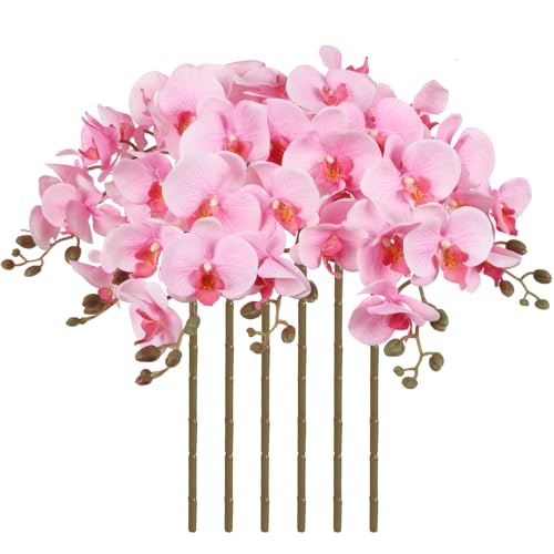 38 Inch 6 PCS Orchids Artificial Flowers Pink Fake Orchids Velvet Silk Orchids Faux Orchid Flowers Long Stem Artificial Flowers for Tall Vase for Home Wedding Decoration(Baby Pink) - color: Baby Pink