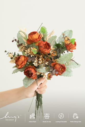 Ling's moment Artificial Greenery Stems Box Set, 53pcs with 7 Kinds of Faux Greenery Picks for DIY Bridal Bouquets Wedding Floral Arrangement Table Centerpieces, Terracotta & Green - color: Or-terracotta & Green