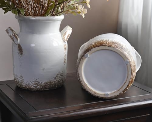 Quoowiit Ceramic Rustic Farmhouse Vase, Distressed Decorative Flower Vase for Home Decor, Ideal Shelf Decor, White Boho Vase for Living Room Bedroom Kitchen Office Decor Centerpiece Table Decorations - color: 8 Inch