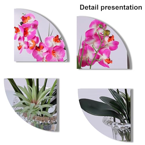 Jusdreen Artificial Purple Orchid Centerpiece, 14.5 Inch Phalaenopsis in Glass Vase with Potting for Home Office Table Decor, Realistic Orchid Arrangement - color: Wine Glass-purple