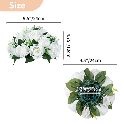 NUPTIO White Flower Centerpieces for Tables: Artificial Flower Ball | 2 Pcs 9.5 inch Fake Floral Rose Arrangement for Wedding Birthday Party Bridal Shower Decorations - color: White, size: 2 Pcs