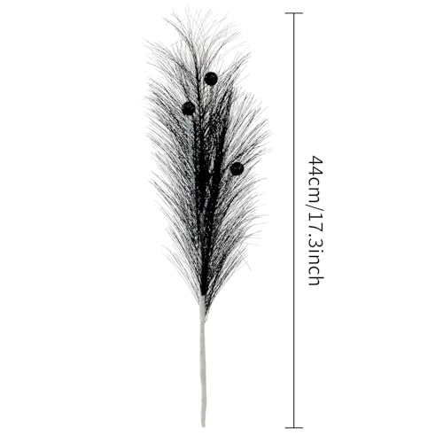 Christmas Tree Picks Decorations Set of 4 Sequins Ball Sprays 17" Artificial Furry Reed Grass Stems Fluffy Pampas Branches Feather Tails for Vase Fillers Flower Arrangements Tree Topper (Black) - color: Black