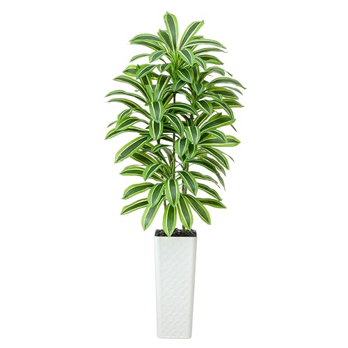 Artificial Dracaena Tree：7FT Faux Silk Tropical Yucca Floor Trees Realistic Fake Green Plant with Natural Wood Trunk & Lifelike Leaves for Home Office Decor Indoor & Outdoor (7FT,1-Pack,White) - color: Light Green – White Pot, size: 7FT
