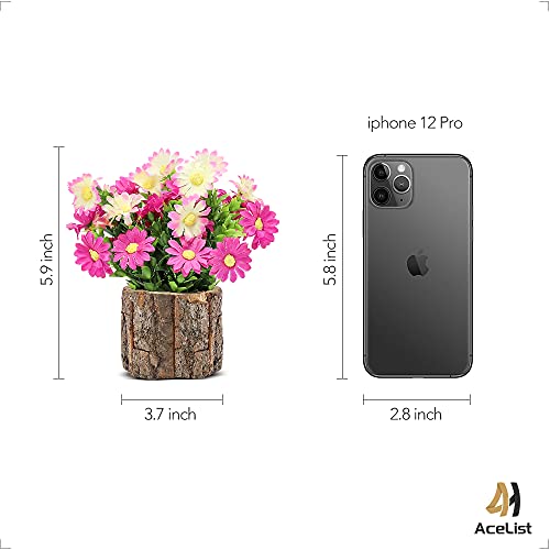 AceList Artificial Flowers Set of 2 - Rustic Farmhouse Decor for Bathroom Shelf, Office Desk Small Faux Daisy Potted Plants with Real Wood Bark Texture Centerpiece & Gifts for Women - color: Pink