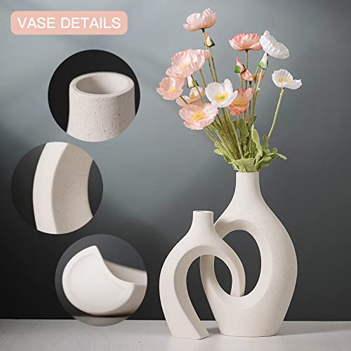 Liotww Extra Large Hollow Nordic Modern Ceramic Vases Set of 2, Milky White Aesthetic Round Donut Boho ins Style Flower Decorative Vase for Room Home Book Shelf Table Decor (Matte W 8" X H 11") - color: Super Large-matte Milky White