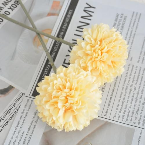 Artificial Chrysanthemum Ball Flowers Hydrangea Arrangement Bouquet Presents Decor 10pcs Without Vase (Yellow) - color: Yellow