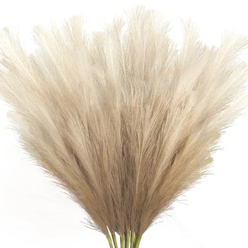 Torontokyo 8Pcs Beige Brown Faux Pampas Grass Tall Decor, 35.4” Fluffy Artificial Pompous Grass Branches, Large Pampas Grass Reed Stems for Floor Vase Filler, Wedding, Baby Shower, Home and Boho Decor - color: Brown, size: 35.4inch-8Pcs