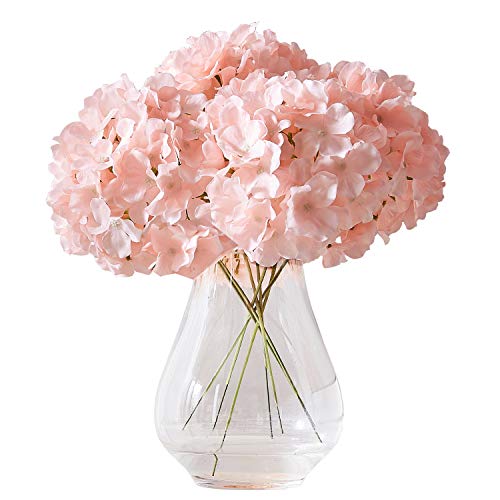 10Pcs Artificial Hydrangea Flowers Blush Heads Fake Hydrangea Silk Flowers for Wedding Centerpieces Bouquets DIY Floral Decor Home Decoration with Stems(VASE NOT Included) - color: 10pcs Blush, size: Large