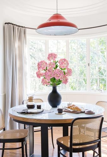 Real Touch Hydrangea Artificial Flowers 19” Tall Artificial Hydrangea Flowers Double-Headed Faux Hydrangeas, Pink Hydrangeas, Realistic Silk Hydrangea for Home Decor Weddings Arrangements-5 Branches - color: Lpink
