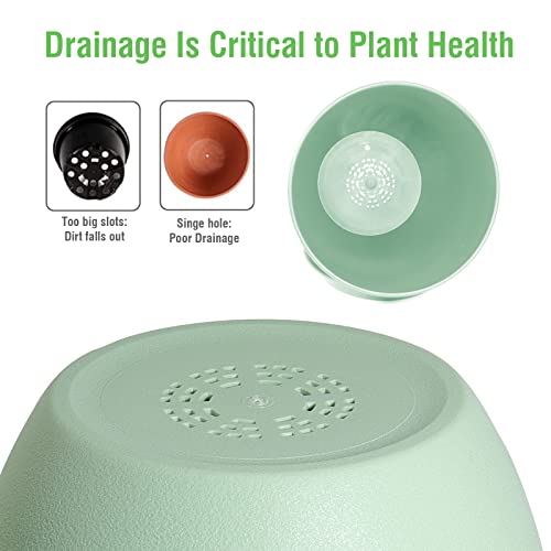 WOUSIWER Plant Pots 10/9/8 inch, Set of 3 Modern Decorative Plastic Planters with Drainage Holes and Saucers for House Plants Indoor Flowers Plants, Green - color: Green