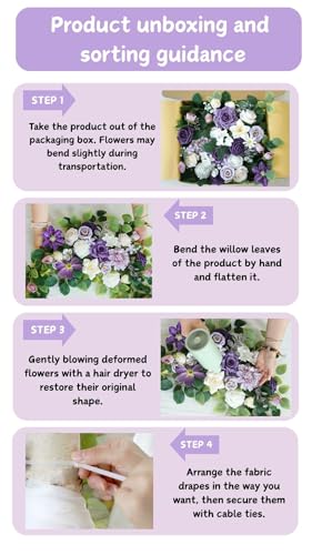Muhanjia Artificial Wedding Arch Flowers Kit(Pack of 4),2Pcs Artificial Flower Arch Decor, 2Pcs Chiffon Fabric Drapes, Ceremony Decoration, Floral Outdoor Party Decor (Violet & Champagne) - color: Violet & Champagne