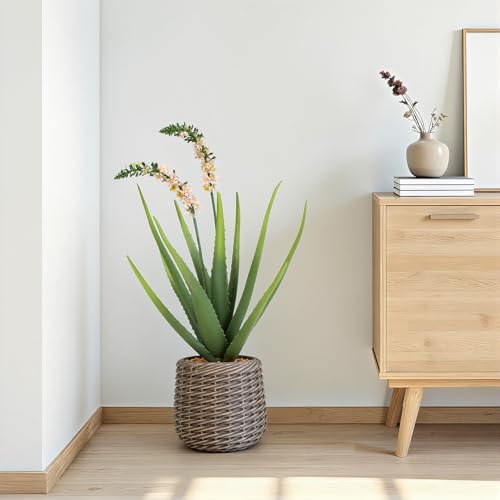 2.5ft Artificial Agave Plants, Fake Aloe Vera Plant with 13 Leaves in Brown Pot, Large Faux Floor Plant for Home Office Hotel Bedroom Patio Balcony or Garden Indoor Decor - size: 30"