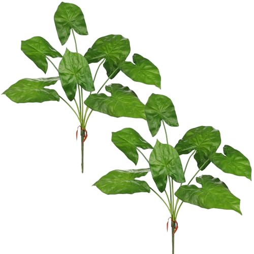 Hollyone 2PCS Artificial Calla Lily Leaves Plants 26.8" Fake Tropical Alocasia Bush Tree Large Faux Greenery Stem Shrubs for Indoor Outdoor Home Garden Arrangement Jungle Safari Wedding Party Decor - color: Alocasia, size: Bushes