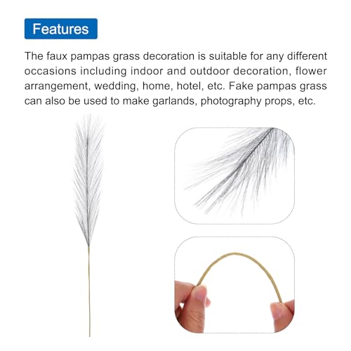 MECCANIXITY 10Pcs Faux Pampas Grass,21"/55cm Fluffy Fake Pampas Grass Decor Tall Artificial Pampas Grass for Living Room Party Wall Vase Wedding Decoration,Dark Grey - color: Dark Grey