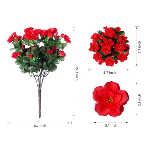 Artificial Faux Outdoor Flowers Plants For Spring Decor, Fake Silk Colorful Camellia UV Resistant Look Real for Planter Outside Porch Patio Balcony Garden Yard Home Decoration, 3 Large Bundles - color: Multi Color