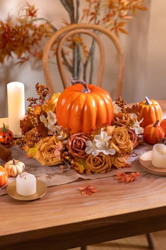 TINGE TIME Artificial Flowers Combo Set, Gradient Color Flower Leaf with Stems for DIY Wedding Bouquets Centerpieces Baby Shower Party Home Decorations(Orange and White) - color: Burnt Orange