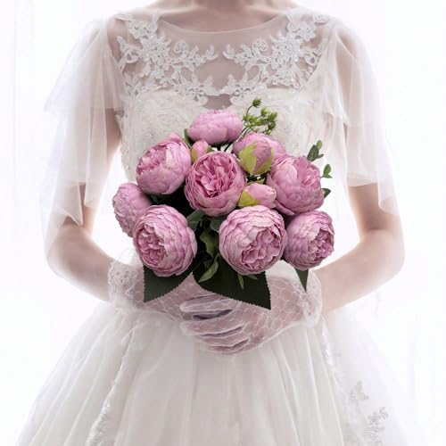 Artificial Peony Flowers, 2Pcs Silk Peonies Fake Peony Bouquets for Home Wedding Office Party Decor (Pink) - color: Pink（2pack）