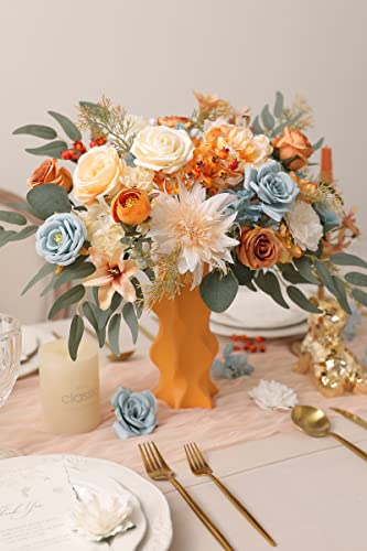 rongflower Artificial Flowers Combo Fake Silk Flowers Fall Bouquets for DIY Wedding Bouquets Centerpieces Party Baby Shower Home Decorations (Blue White) - color: Blue White