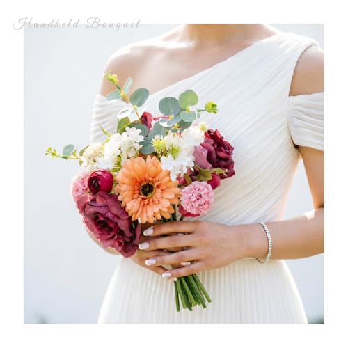 Zerzsy Artificial Flower Small Bouquet, 2 Bouquets Mixed Purple Artificial Peonies, Fake Flowers Bride Holding Flower Faux Flora for Bride Spring Home Desk Table Centerpiece Decor - color: Purple-4, size: 2 Bouquets