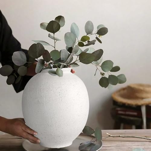 White Ceramic Large Vase - 9.84 Inch Round Modern Ceramic Vases,Tall Vase for Decor Living Room Table Decor and Festive Home Interiors - size: 9.83Inch