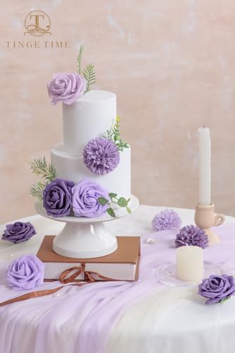 TINGE TIME Purple Flowers, Fake Flower Leaf Artificial Flower with Stems for DIY Wedding Bouquets Table Centerpieces Baby Shower Home Party Floral Arrangements Decorations - color: Purple