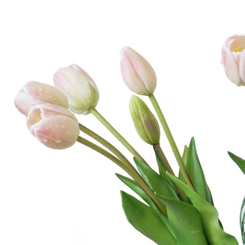 DUYONE 15Pcs Artificial Tulips Flowers, Soft Touch Realistic Latex Tulips Bouquet for Home Office Wedding Party Garden Decor, Fake Flowers for Dining Table Living Room Spring-B Powder Pink - color: B Style-15pcs Powder Pink(no Vase)