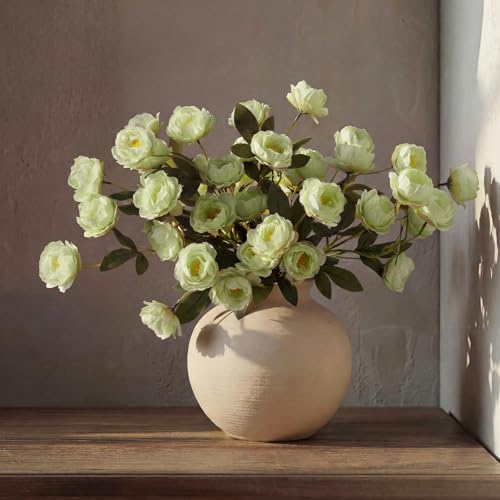 6 Pcs 32" Large Green Artificial Peonies Stems Flowers, Real Look Faux Silk Peony Bouquet 42 Heads Total for Vase Filler, Farmhouse Rustic Neutral Home Decor, Wedding Centerpieces - color: Green
