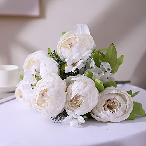 Duovlo Artificial Peony Silk Flowers Fake Flowers Vintage Wedding Home Decoration,Pack of 1 (Spring Milk White) - color: Spring Milk White