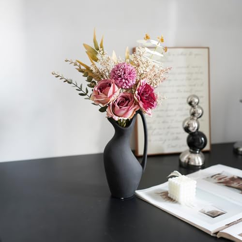 Artificial Flowers Bouquet - Faux Silk Flowers Centerpiece, Realistic Fake Flowers Plants for Home Decor Dining Table, Indoor Vase, Wedding Bouquet Arrangements (Red) - color: Red