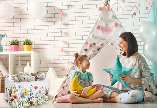Rectangular Kids Baskets,Flower Basket.Cute Bins for Girls, Butterfly Basket with Handles.Books Basket,Gifts Bin. (Flower cluster) - color: Flower cluster