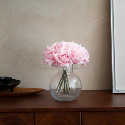 Artificial Roses-10-pcs Soft Touch Fake Flowers with Stems, Realistic Bridal Bouquet & Bulk Home Party Wedding Decor Roses - color: Light Pink 10pcs