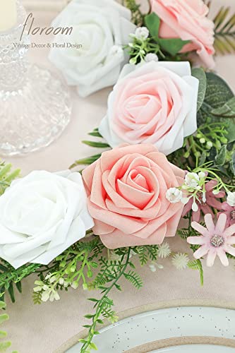 Floroom Artificial Flowers 25pcs Real Looking Blush Ombre Colors Foam Fake Roses with Stems for DIY Wedding Bouquets Bridal Shower Pink Centerpieces Floral Arrangements Party Tables Home Decorations - color: Shades of Blush