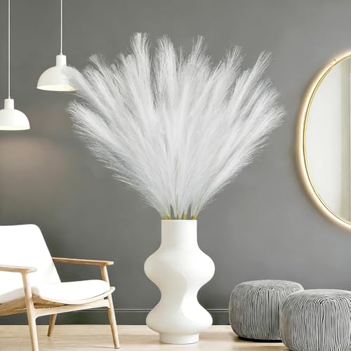 TORONTOKYO 8Pcs White Faux Pampas Grass Tall Decor, 35.4” Fluffy Artificial Pompous Grass Branches, Large Pampas Grass Reed Stems for Floor Vase Filler, Wedding, Baby Shower, Home Boho Decor - color: White, size: 35.4inch-8Pcs