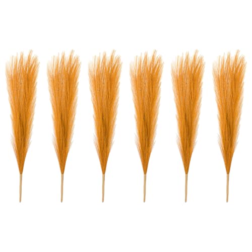 PATIKIL 17 Inch Faux Pampas Grass, 6 Pcs Boho Decor for Home Decoration Artificial Tall Fluffy Stems for Wedding Flower Party Vase Arrangement Centerpieces, Golden - color: Golden