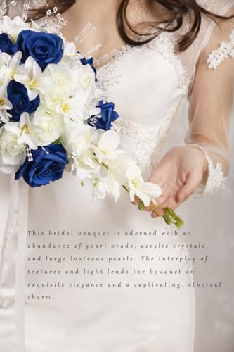 Bridal Bouquet Cascading, Royal Blue & Ivory Wedding Bouquets for Bride Bridesmaid 10" Artificial Flowers Bouquet for Wedding Decor - color: Royal Blue & Ivory