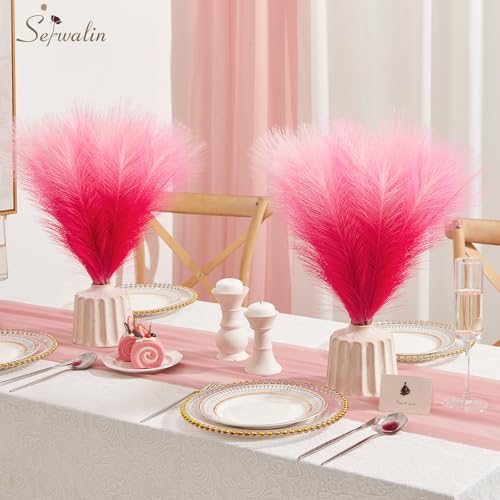 Serwalin Gradient Hot Pink Pampas Grass Decor,17.7 Inch 6 Pcs Artificial Fluffy Pampas Grass,Short Faux Pampas for Home Room Bathroom Table Centerpieces Decoration - color: Z Gradient Hot Pink, size: 17 Inch 6 Pcs