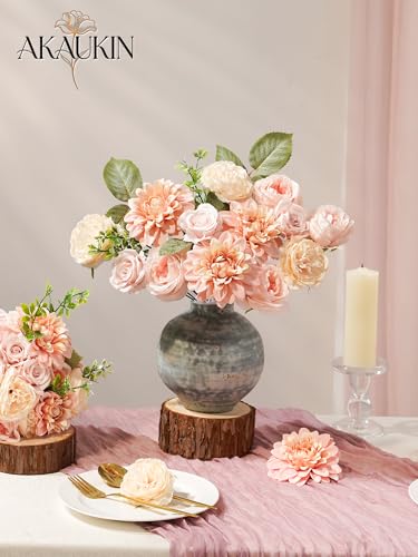 Artificial Flowers Combo Set Pink Faux Dahlia Roses DIY Wedding Decor | Silk Fake flowers arrangement set for home decor crafts reusable party bouquets DIY wedding table and event decorations - color: Pink, size: The Minimalist