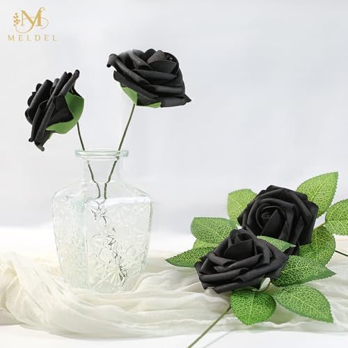 Artificial Flowers 50 Pack Black Faux Foam Roses with Stems, Real Looking Fake Rose for DIY Wedding Bouquets, Bridal Shower Centerpieces, Party Table Decorations, Home Decor - color: Black, size: 50Pcs