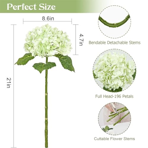Waipfaru 21" Real Touch Hydrangea Artificial Flowers with Long Stem & Leaves, Full Latex Faux Hydrangea Flowers for Home Decor Party Floral Arrangements Wedding Bouquets Centerpieces, Green 3Pcs - color: Green, size: 3pcs