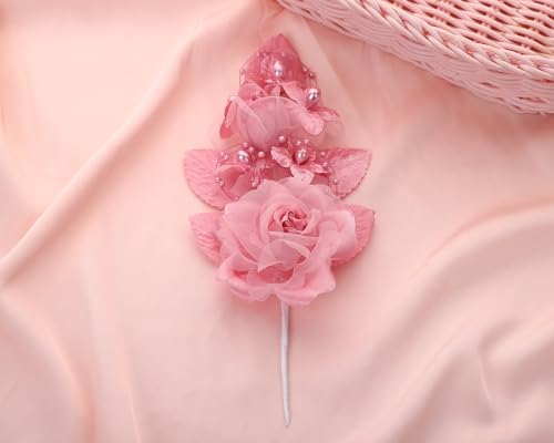 Set of 12 Artificial Silk Organza Craft Rose Flower, 12 Corsage Wristlet, 12 Pin Back DIY Boutonnieres for Wedding, Bridesmaids, Groomsmen, Quinceanera, Prom, Sweet 16 (Mauve) - color: Mauve