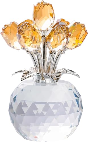 Movdyka Red Rose Flower Crystal Figurine - Bouquet Flowers Ornament Gifts for Wife Girlfriend Women - Handmade Crystal Flower Collectible Home Table Decor for Valentine's Day Wedding Anniversary - color: Champagne -Crystal Rose