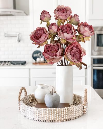 Briful Artificial Dried Look Fall Peony Flowers 3PCS 27.5in Tall Dusty Pink Vintage Silk Peony Bouquet Realistic Fake Peonies Floral Stems for Autumn Home Wedding Vase Centerpieces Arrangements Decor - color: Dusty Pink